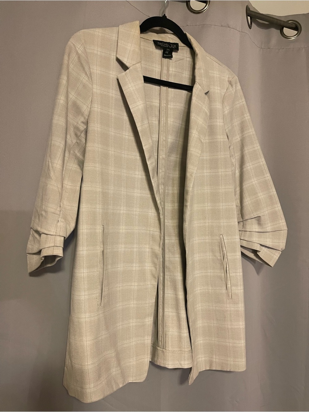 Rachel Zoe Light Beige Plaid Open-Front Blazer